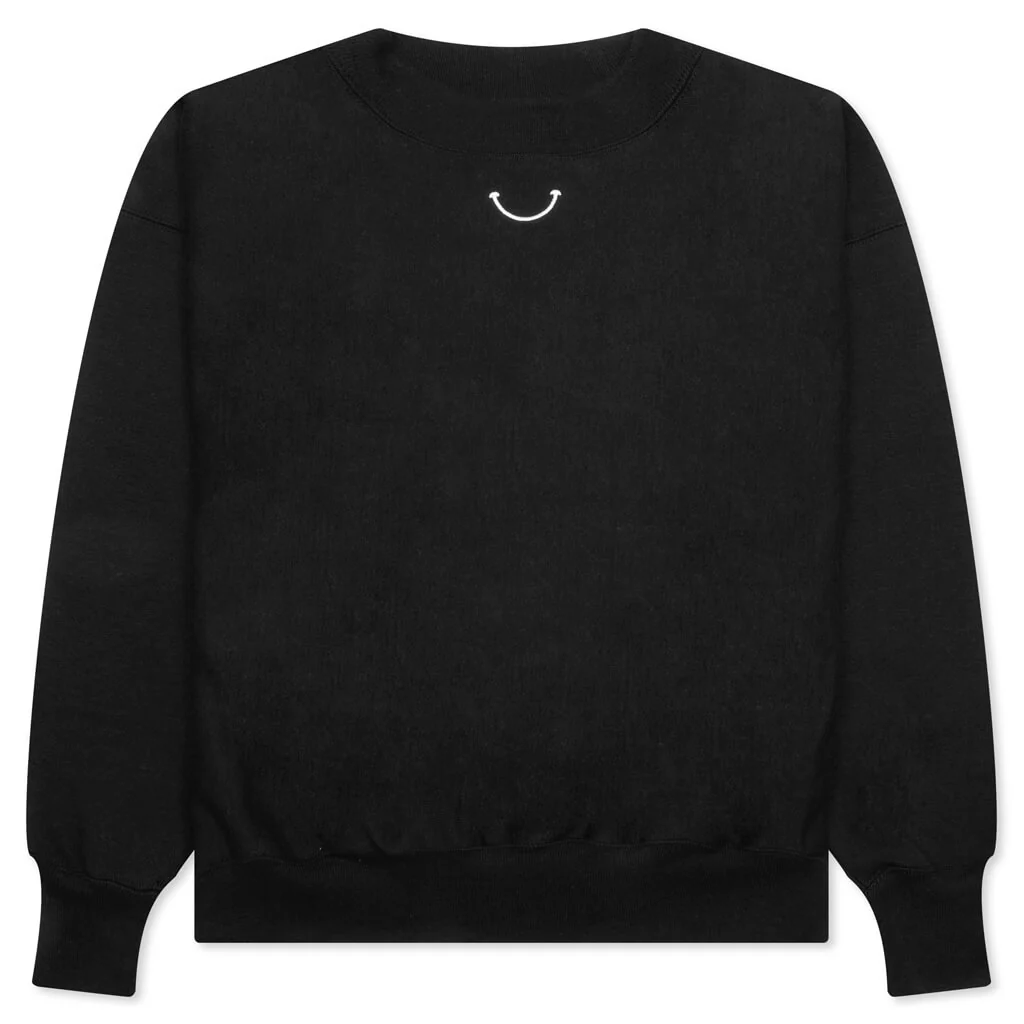 Mock Neck Smile Sweatshirt - Black