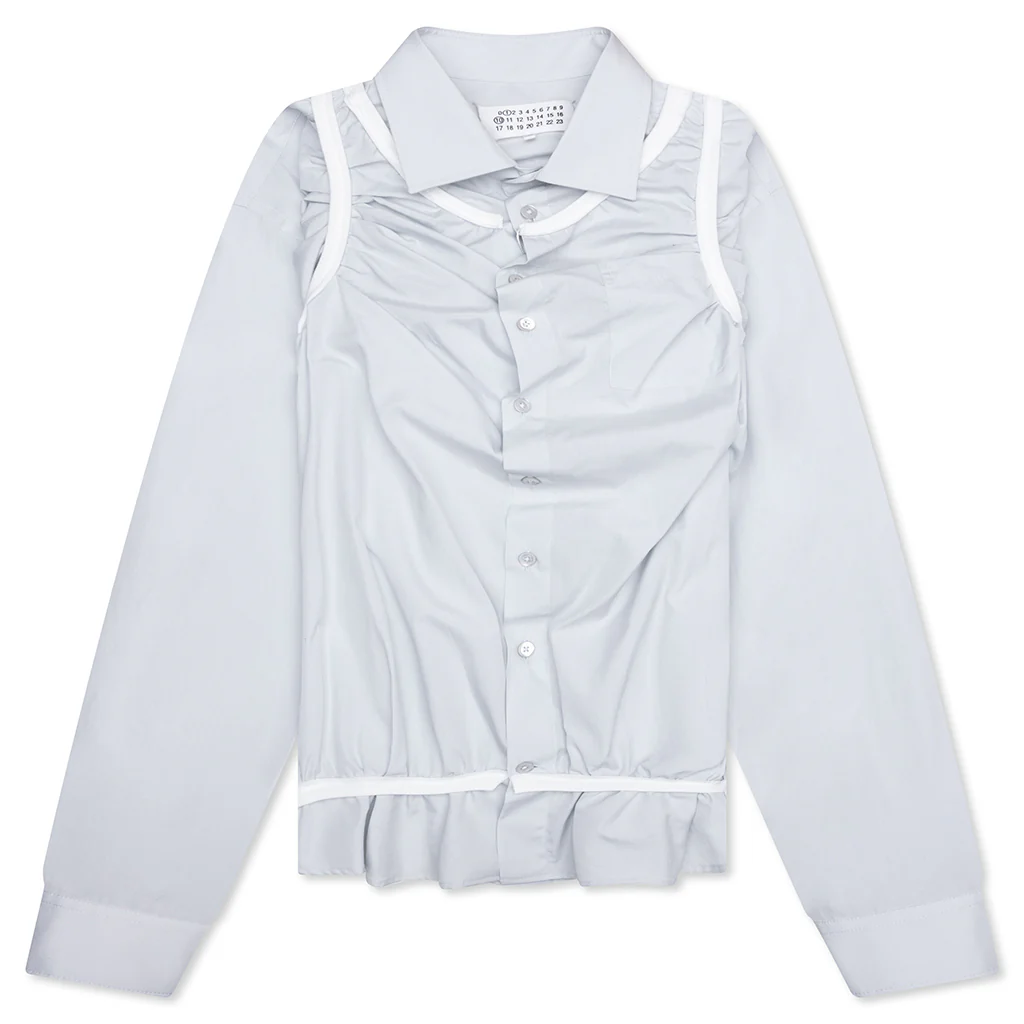 Loose Fit Button Shirt with White Accents - Light Blue