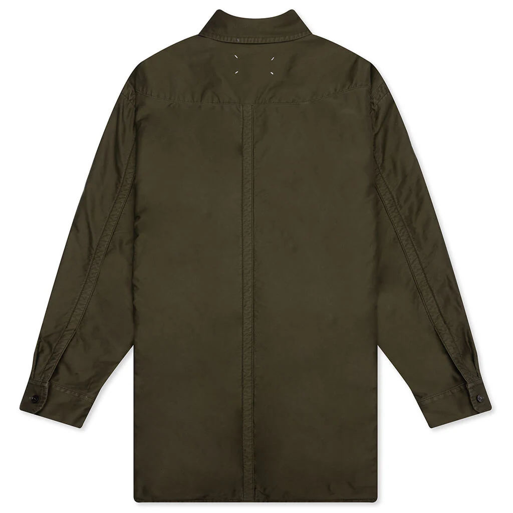 Padded Cotton Satin Shirt - Military Green - Image 2