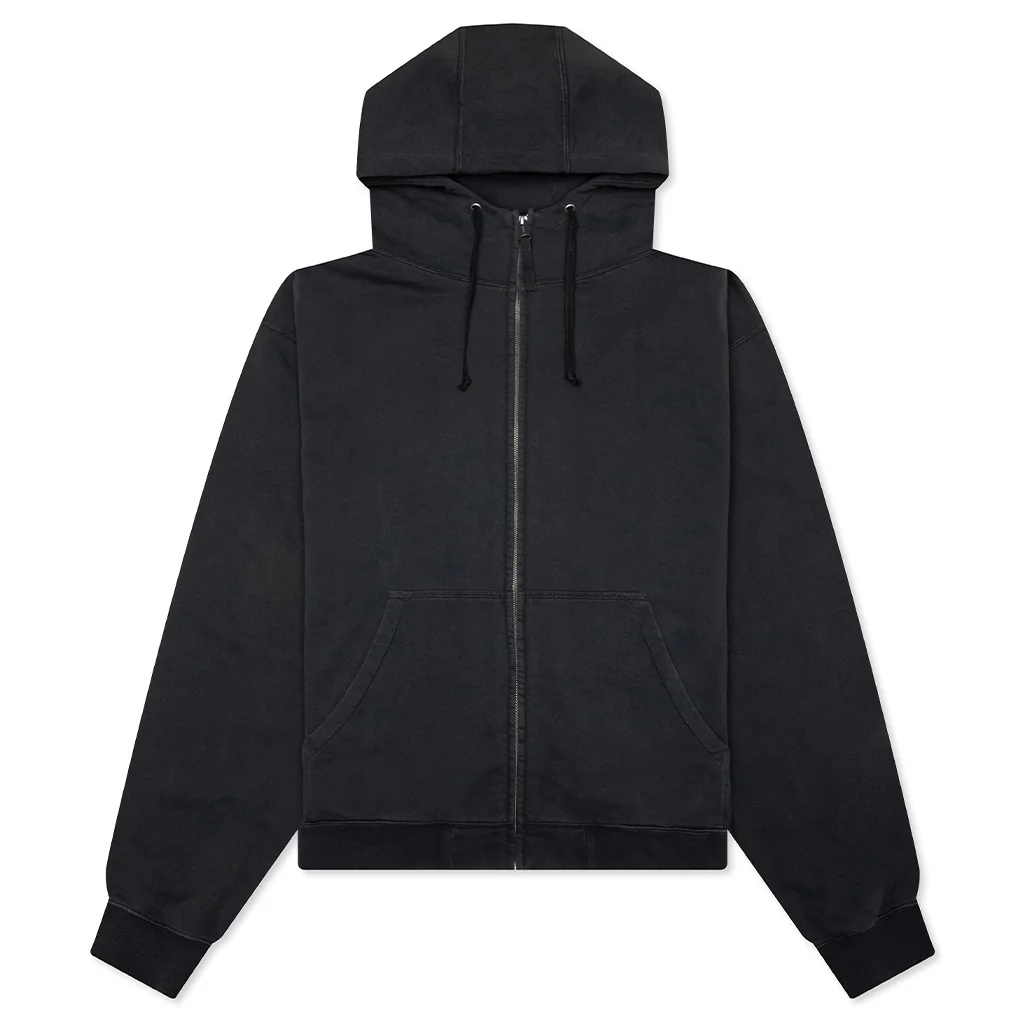 Reverse Applicated Stitch Logo Zipped Hoodie - Washed Black