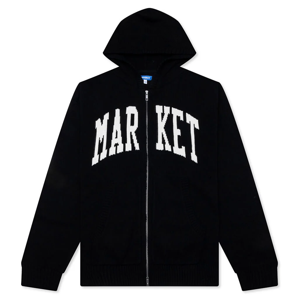 Classic Market Arc Full Zip Sweater Hoodie - Pirate Black
