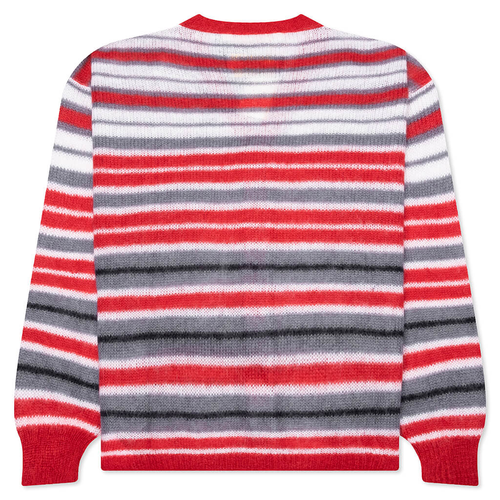 Logo-Embroidered Striped Mohair-Blend Cardigan - Red/Grey - Image 2