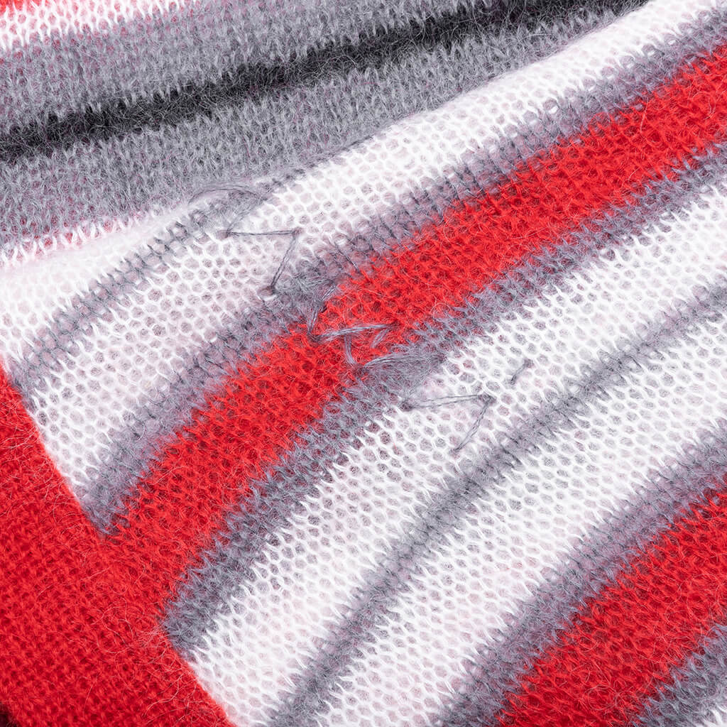 Logo-Embroidered Striped Mohair-Blend Cardigan - Red/Grey - Image 3