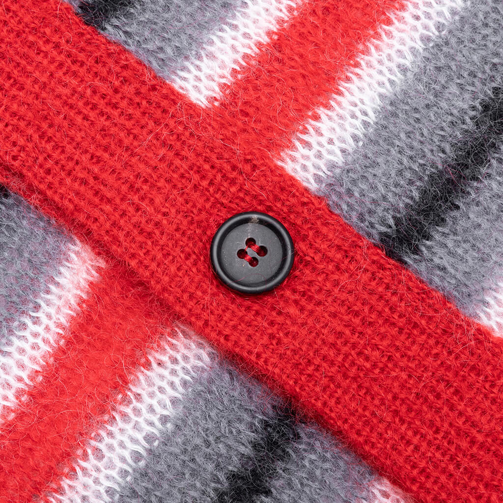 Logo-Embroidered Striped Mohair-Blend Cardigan - Red/Grey - Image 4