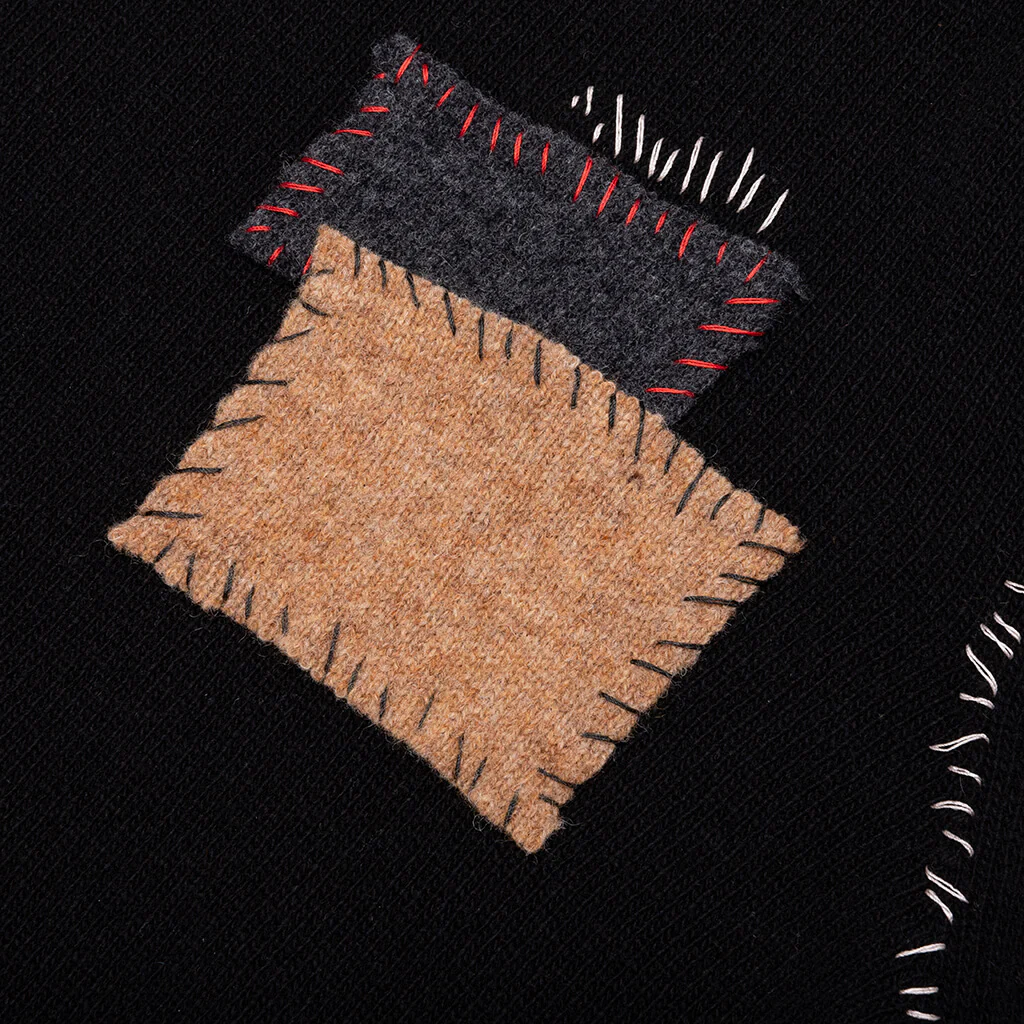 Wool Patch Mending Roundneck Sweater - Black - Image 3