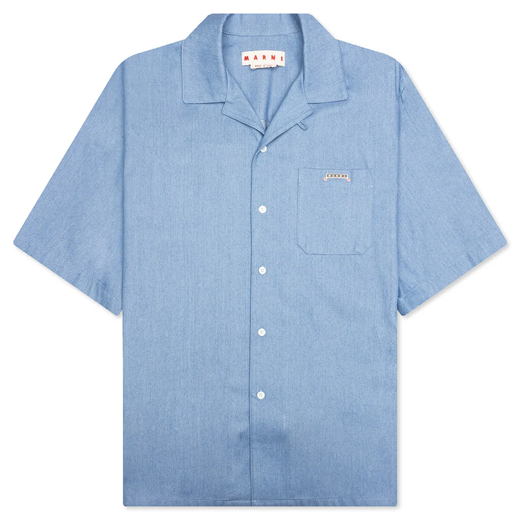 Blue Denim Short Sleeve Shirt with Trunakaroo Plaque - Iris Blue