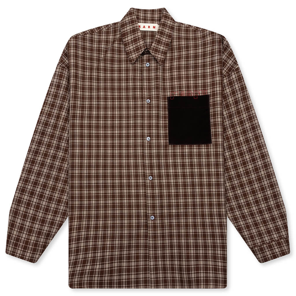 Check Grain De Poudre Wool Shirt - Maroon