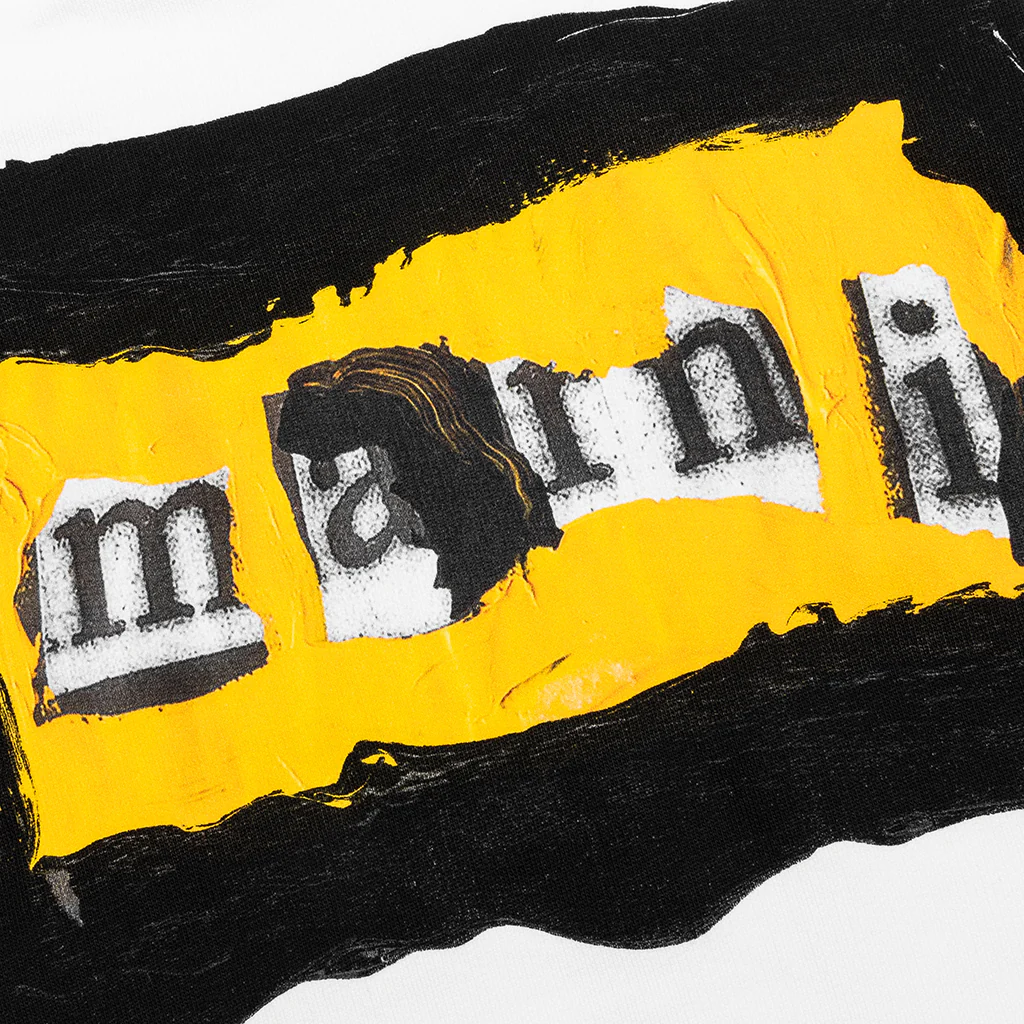 Painted On Collage Yellow Logo Hoodie - Lily White - Image 3