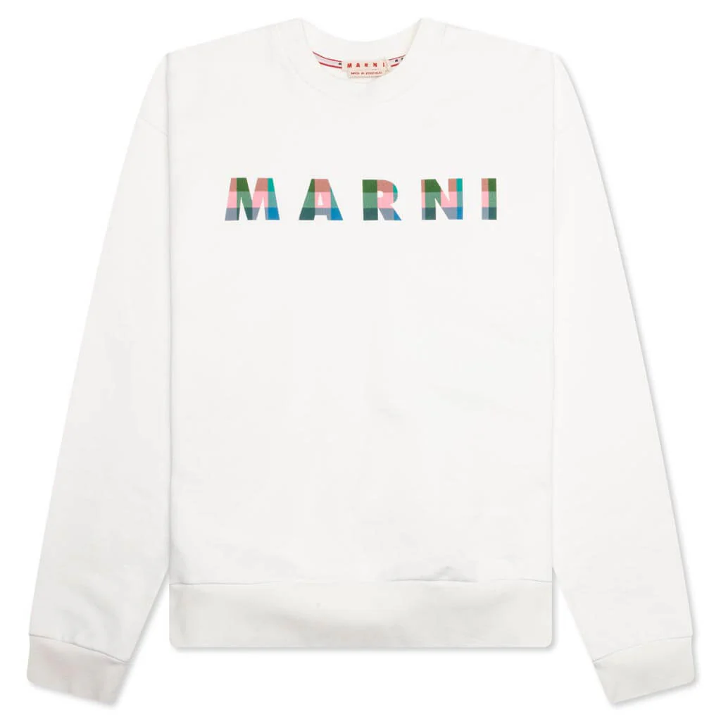 White Cotton Sweatshirt With Gingham Logo - Natural White