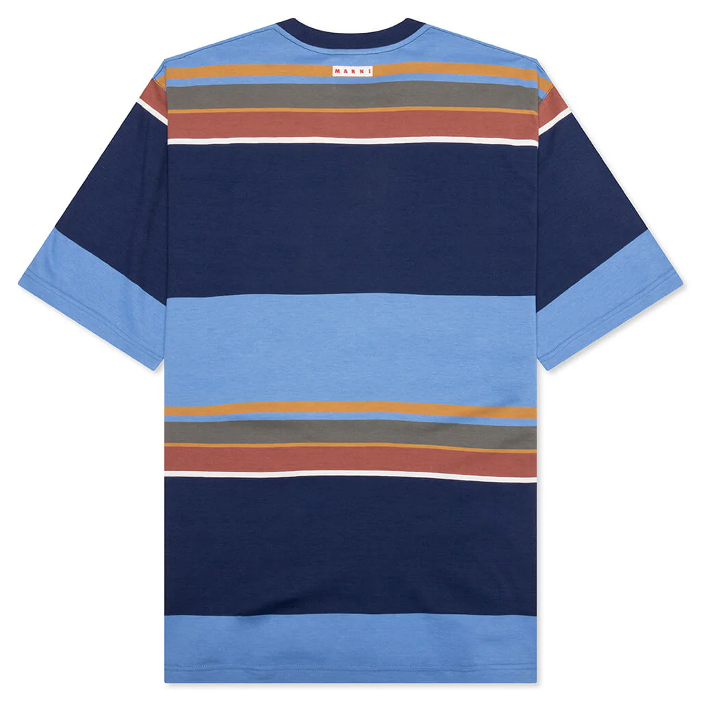 Striped Organic Cotton T-Shirt - Glass Blue - Image 2