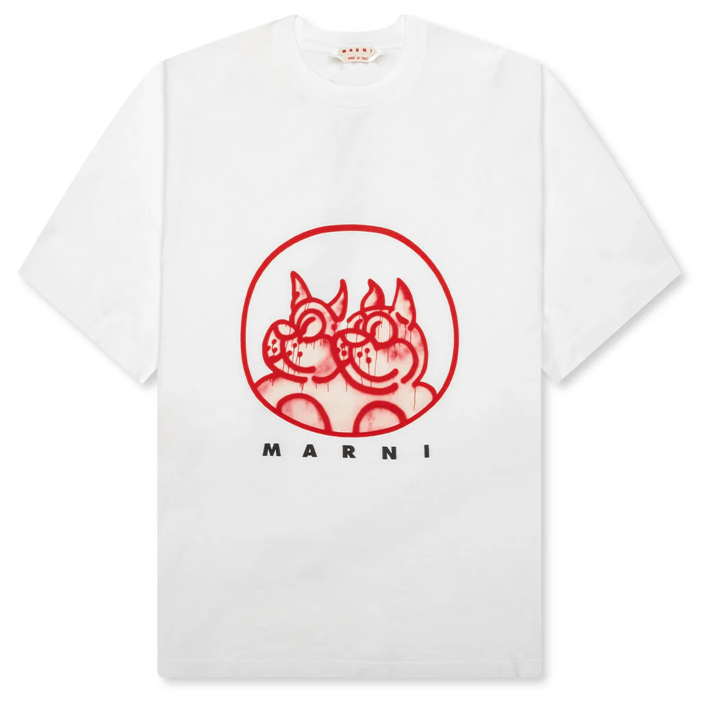 Slawn Printed Cotton T-Shirt- Lily White