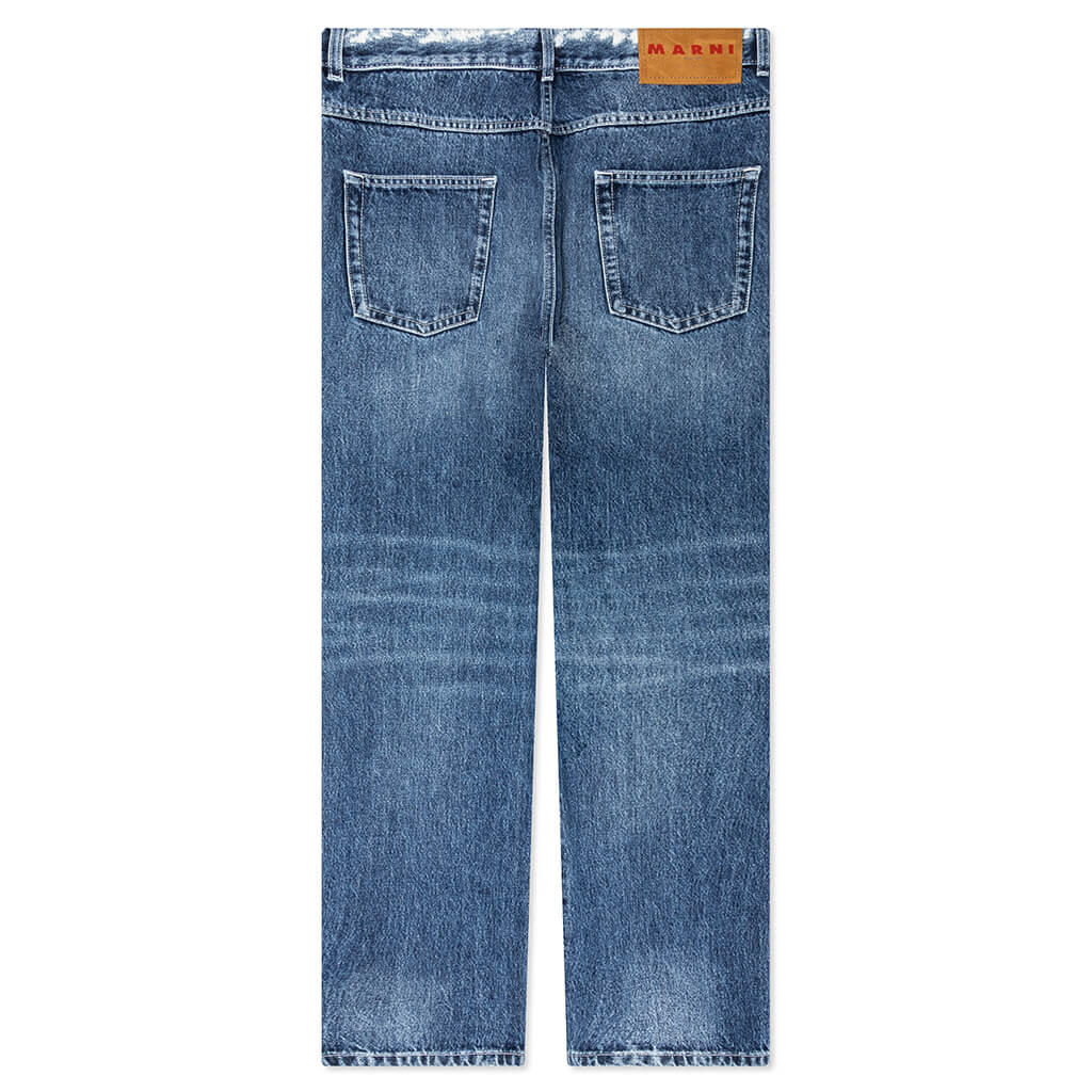 Virgin Wool Denim Trousers With Knitted Patches - Deep Blue - Image 2