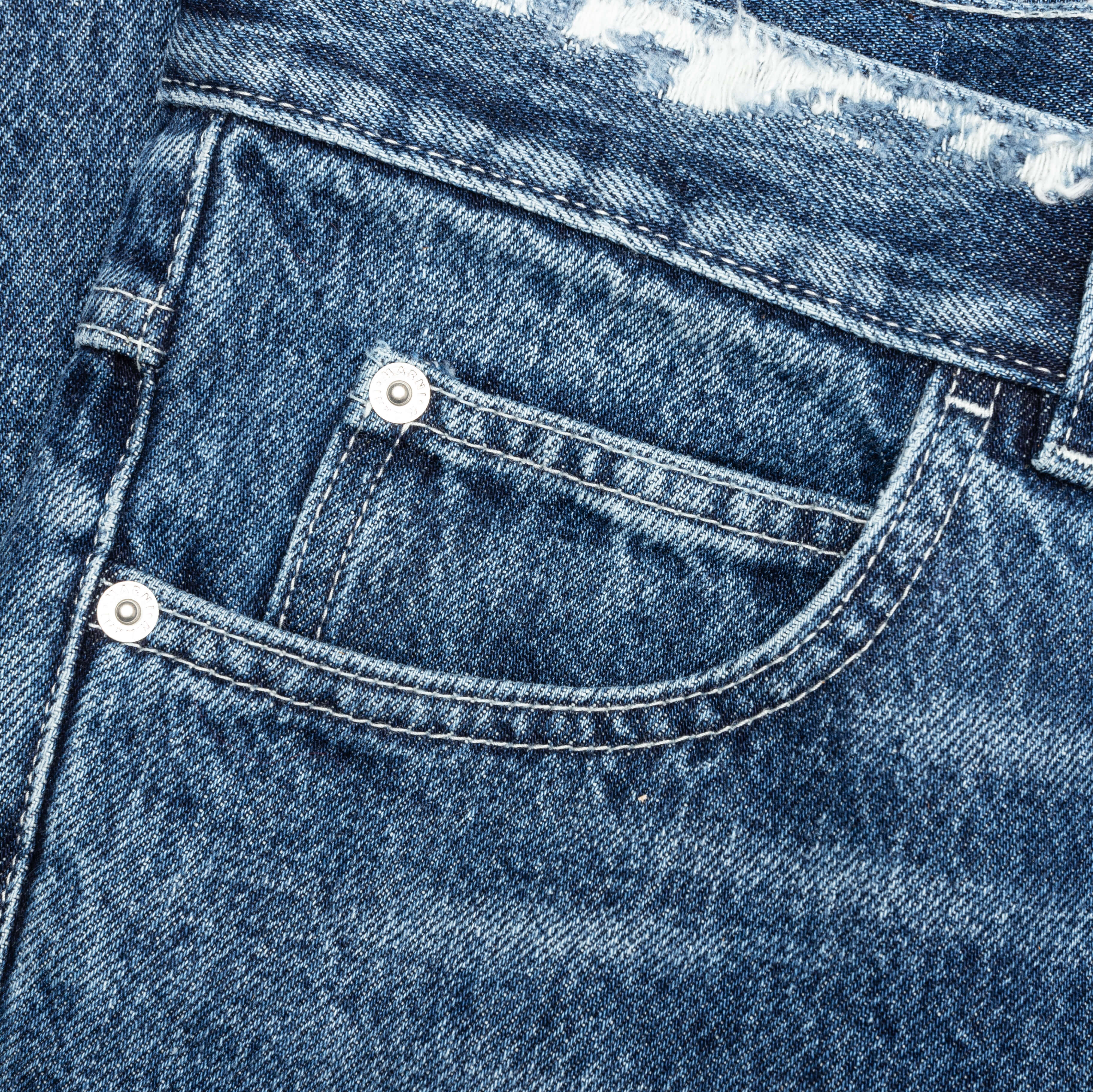 Virgin Wool Denim Trousers With Knitted Patches - Deep Blue - Image 3