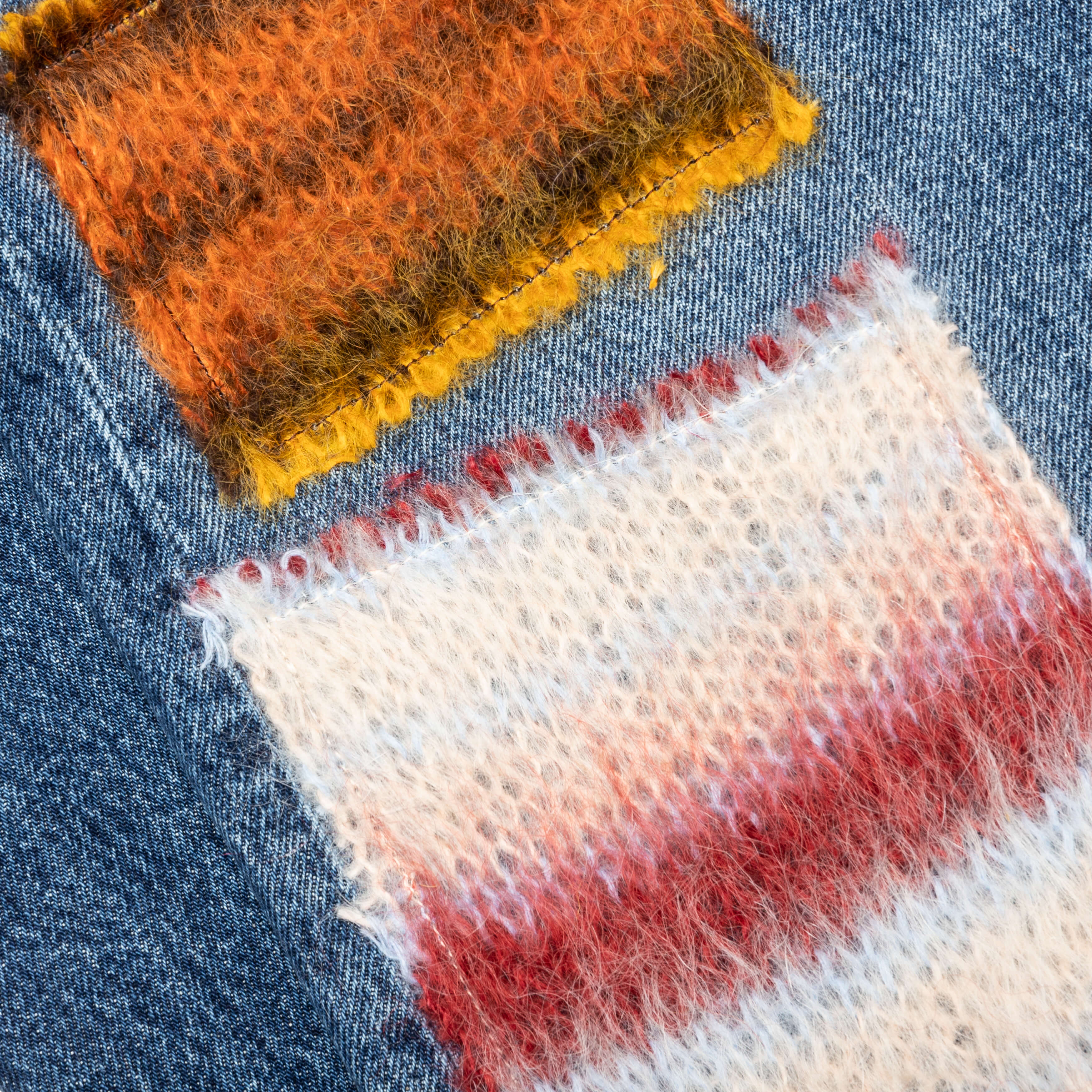 Virgin Wool Denim Trousers With Knitted Patches - Deep Blue - Image 4