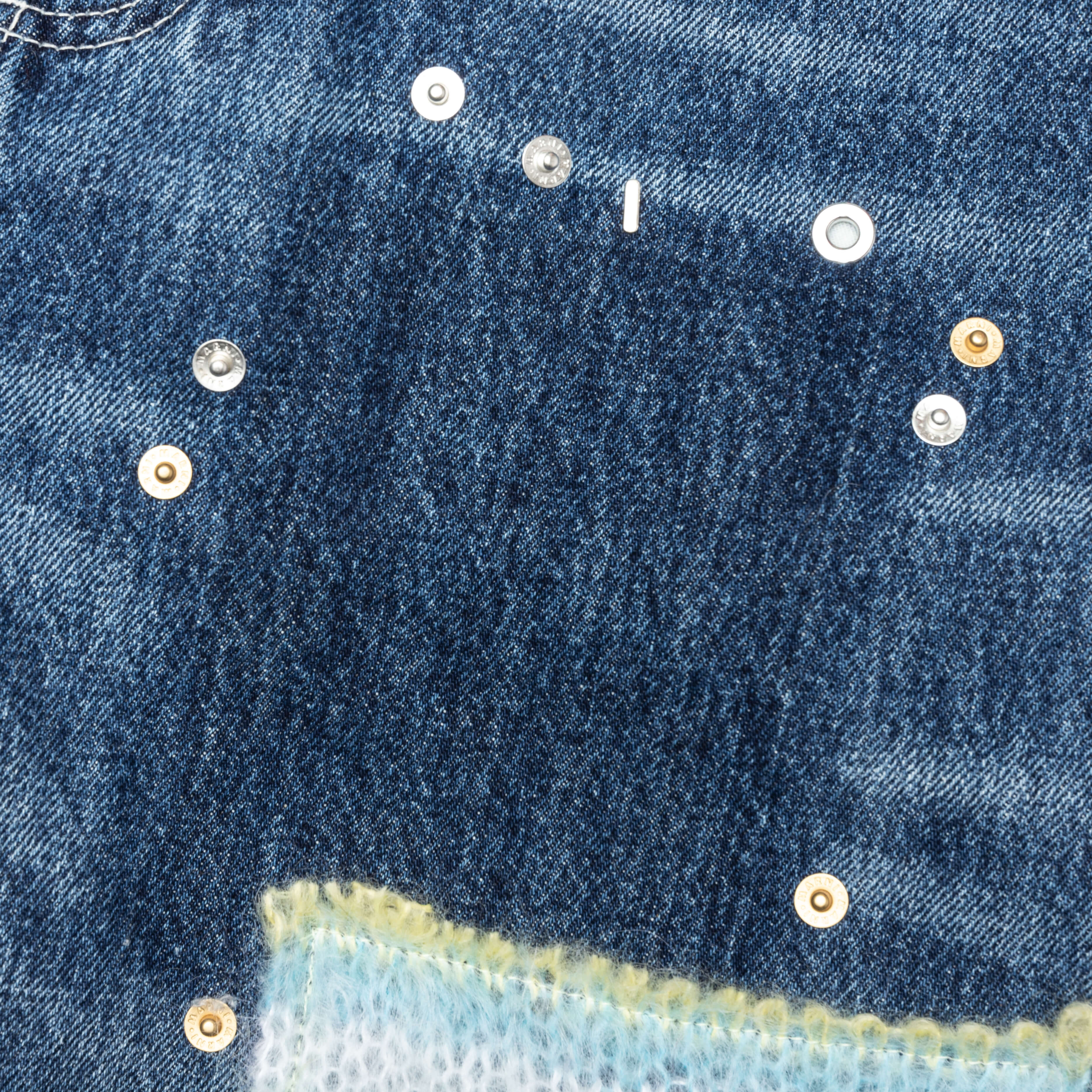 Virgin Wool Denim Trousers With Knitted Patches - Deep Blue - Image 5
