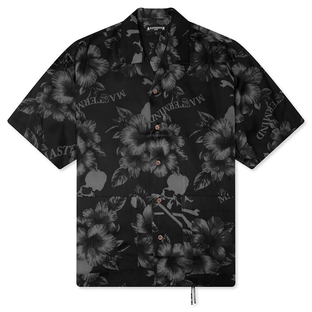 Hibiscus Washable Silk S/S Shirt - Monochrome