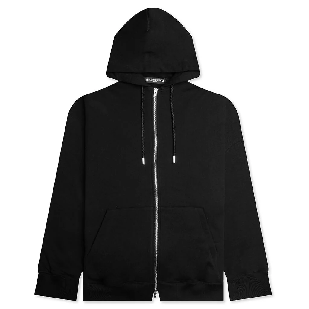 Zip Skull Knitted Hoodie - Black