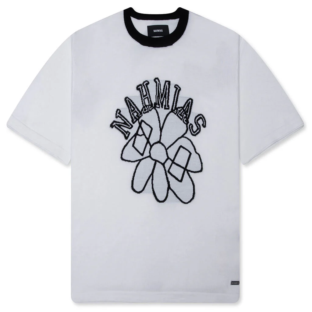 Knit Flower Boxy Tee - White