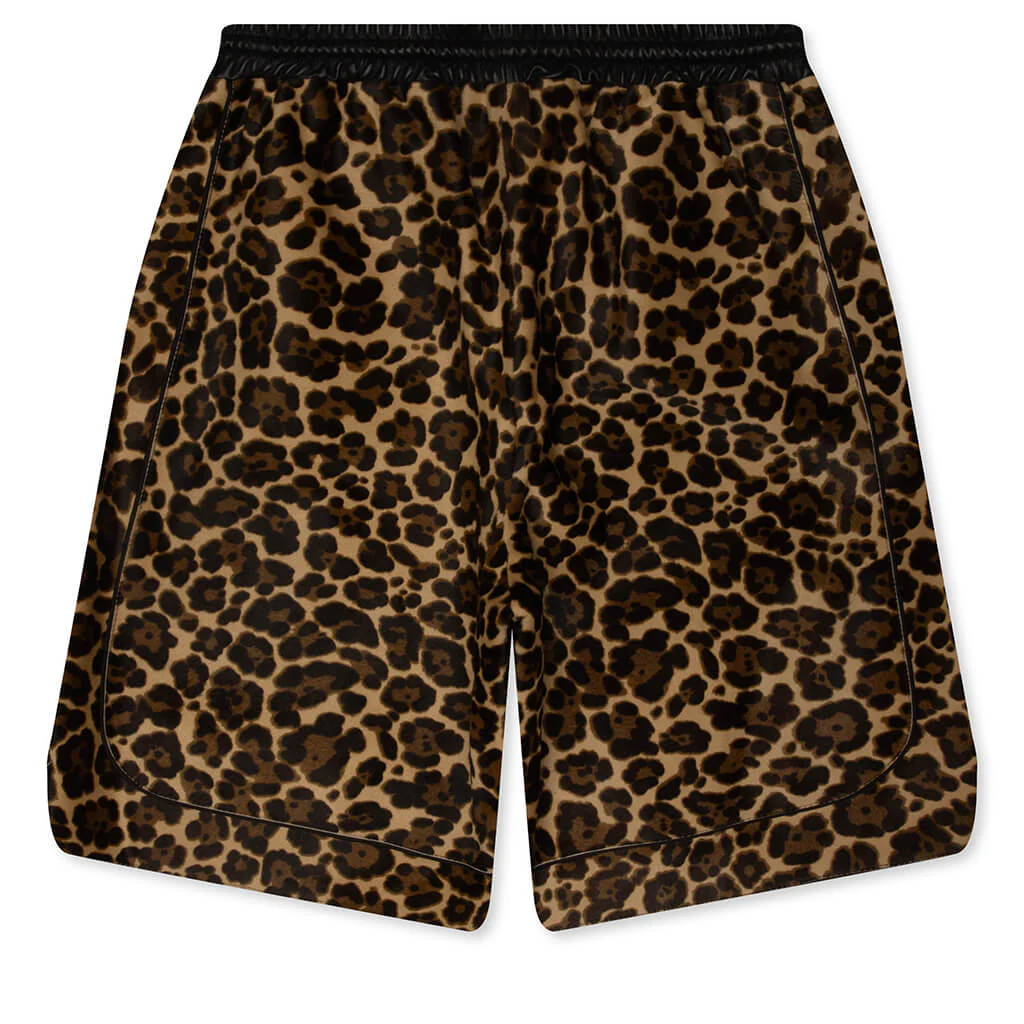 Leopard Print Calf Hair Basketball Shorts - Brown Leopard - Image 2