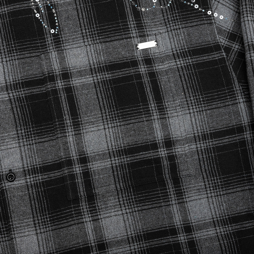 Plaid Beaded Oversized Shirt - Black - Image 5