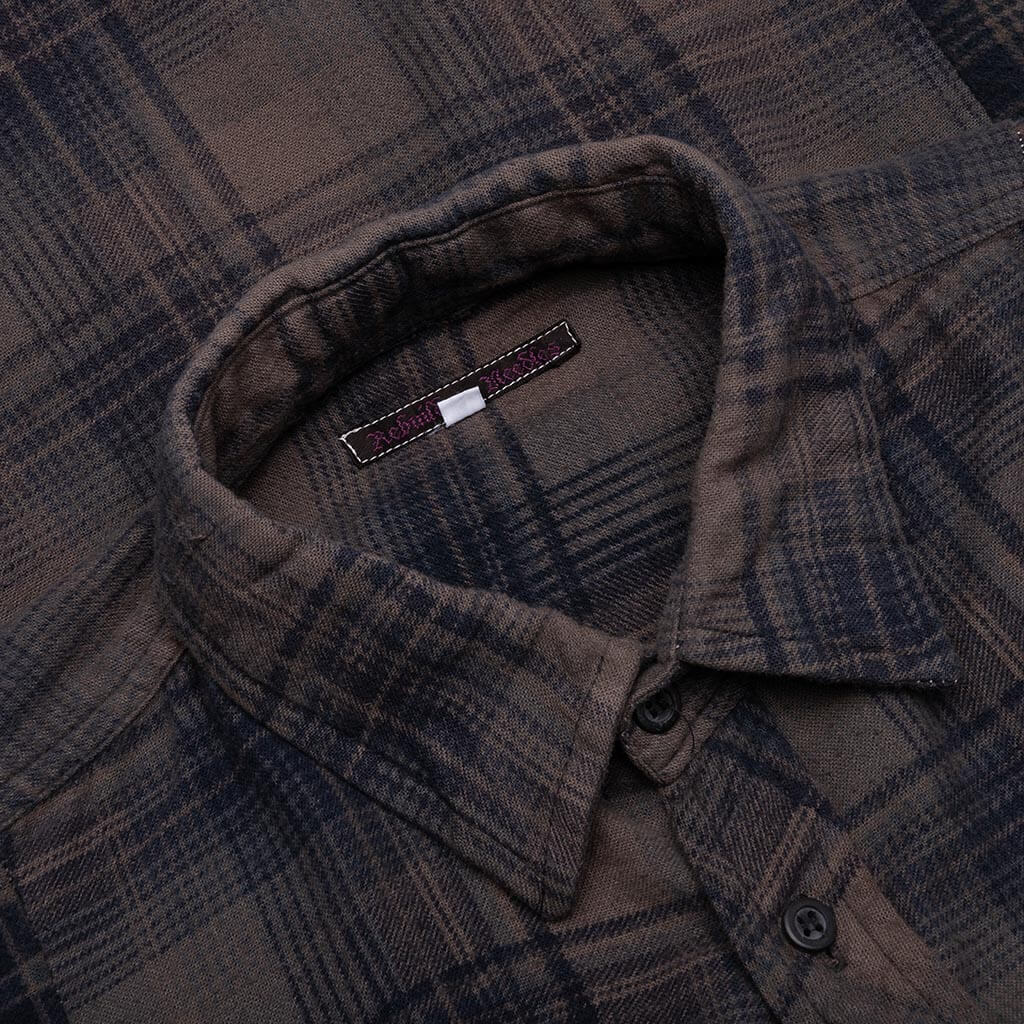 Flannel Shirt 7 Cuts Shirt Over Dye  - Brown - Image 3