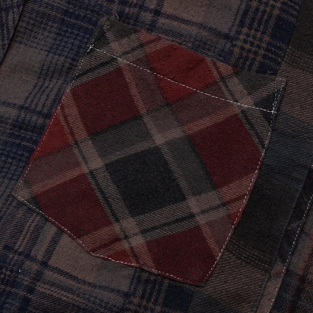 Flannel Shirt 7 Cuts Shirt Over Dye  - Brown - Image 4