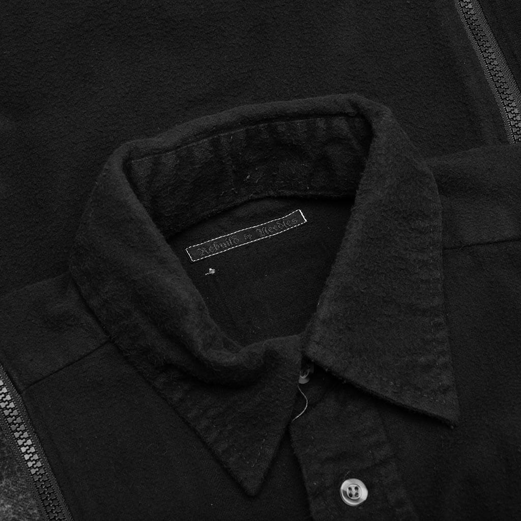 Flannel Shirt 7 Cuts Zipped Wide Shirt Over Dye - Black - Image 3