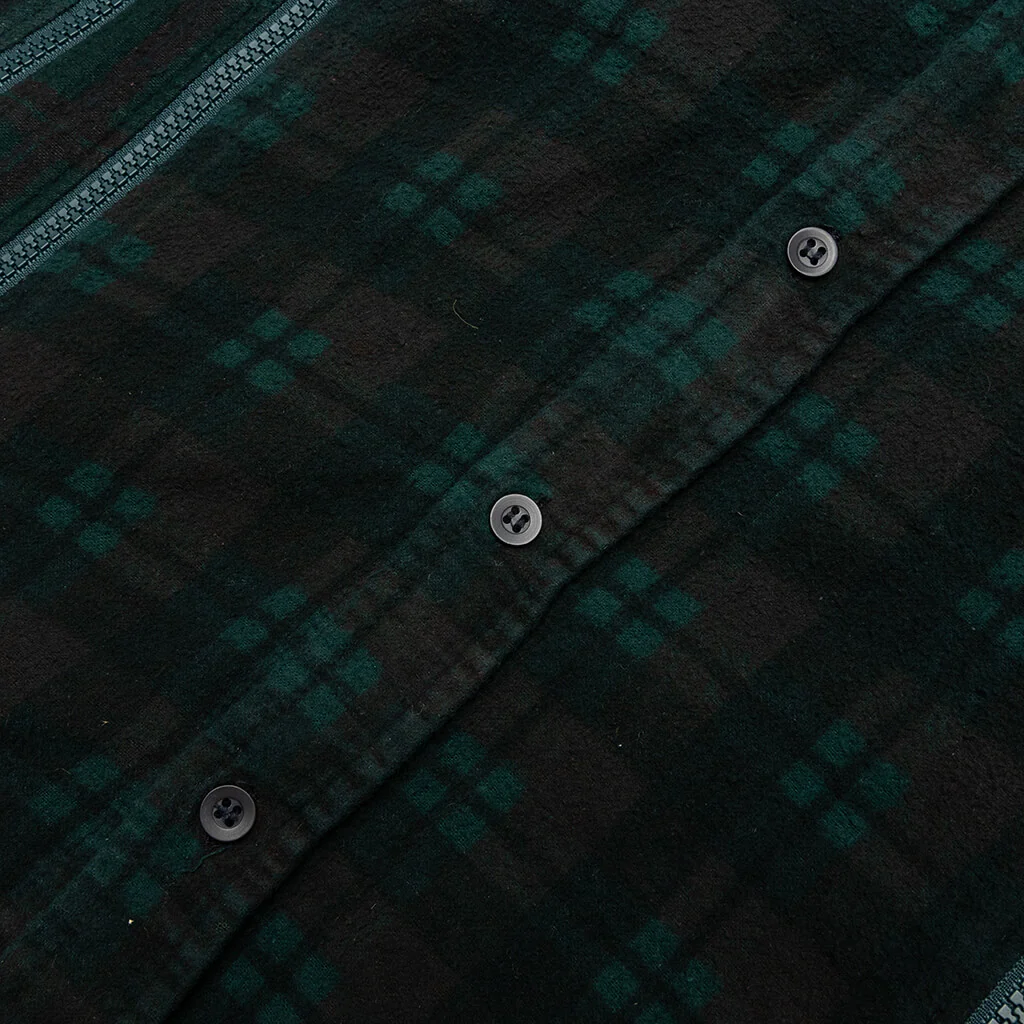 Flannel Shirt 7 Cuts Zipped Wide Shirt Over Dye - Green - Image 5