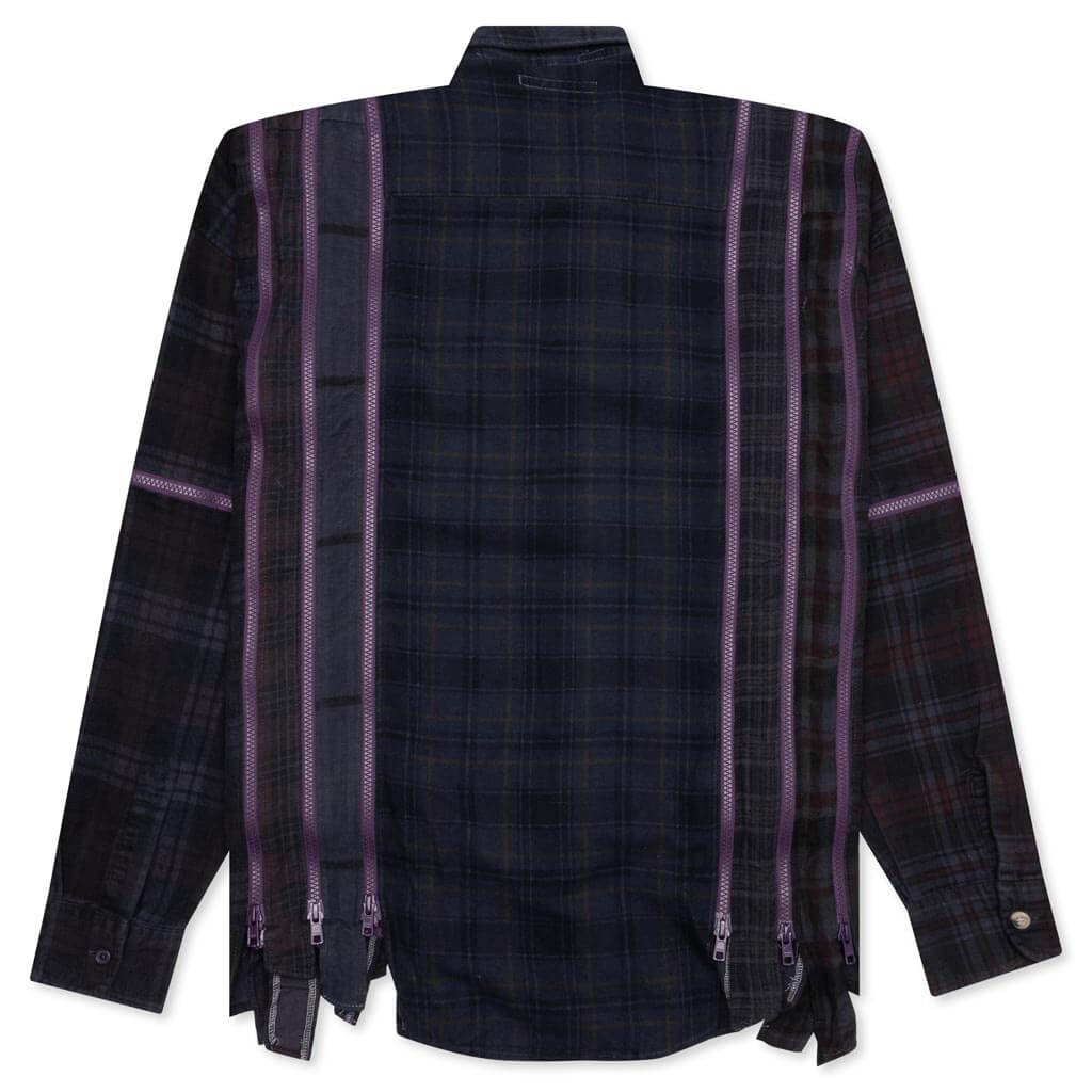 Flannel Shirt 7 Cuts Zipped Wide Shirt Over Dye - Purple - Image 2