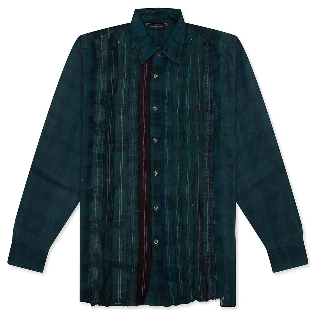 Ribbon Wide Over Dye Flannel Shirt - Dark Green