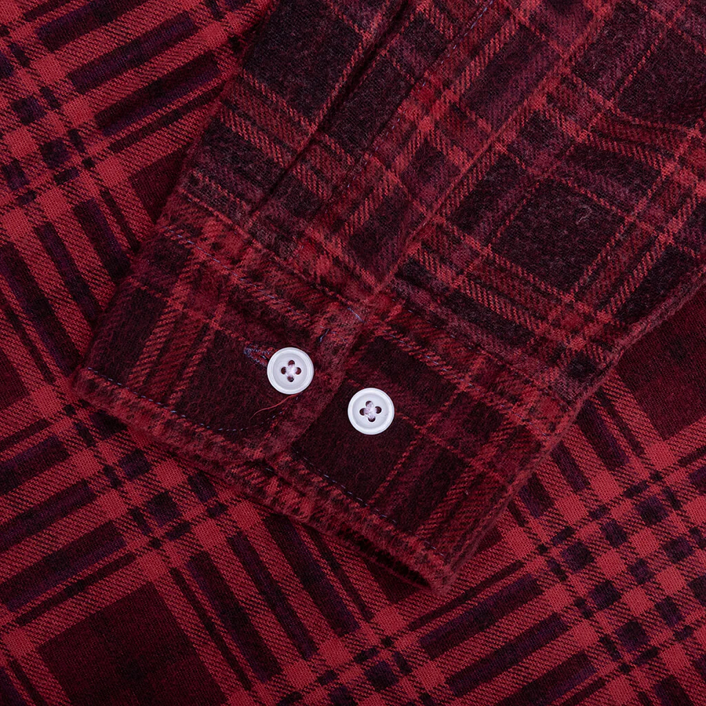 Ribbon Wide Over Dye Flannel Shirt - Red - Image 5