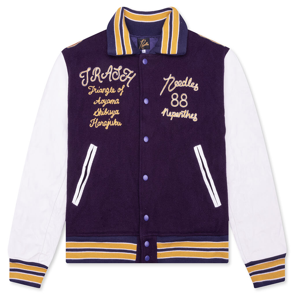 Wool Melton Lettered Jacket - Purple