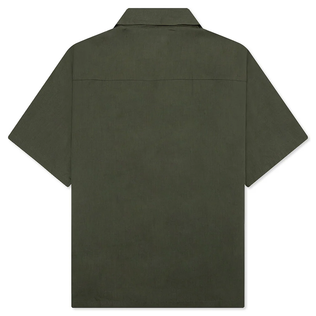 Solid Color Hawaiian S/S Shirt - Olive Drab - Image 2