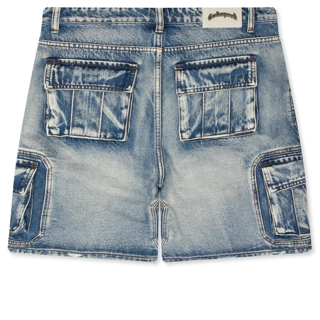 Octagon Cargo Denim Shorts - Blue - Image 2