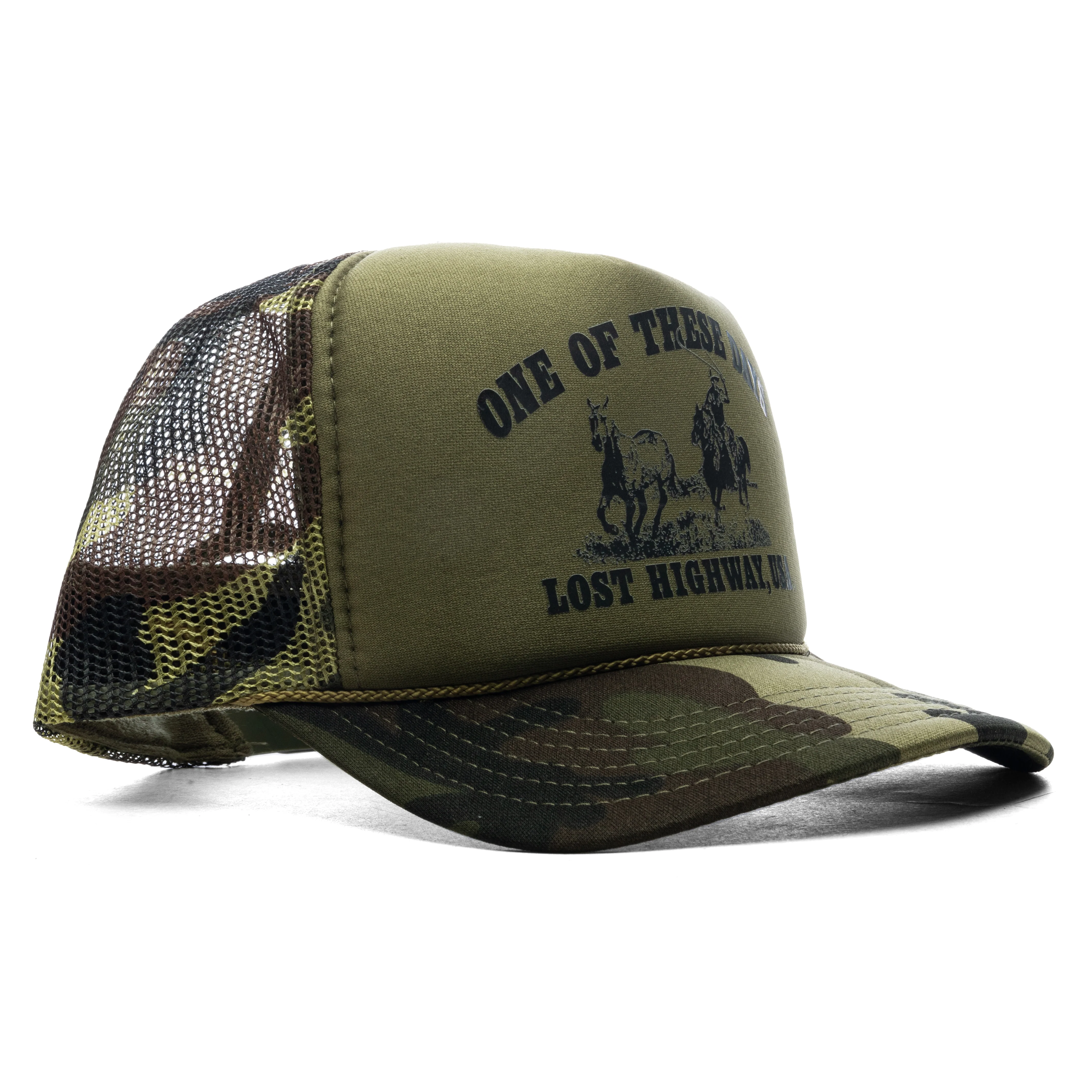 Lost Highway Foam Trucker Hat - Dark Green Camo - Image 3