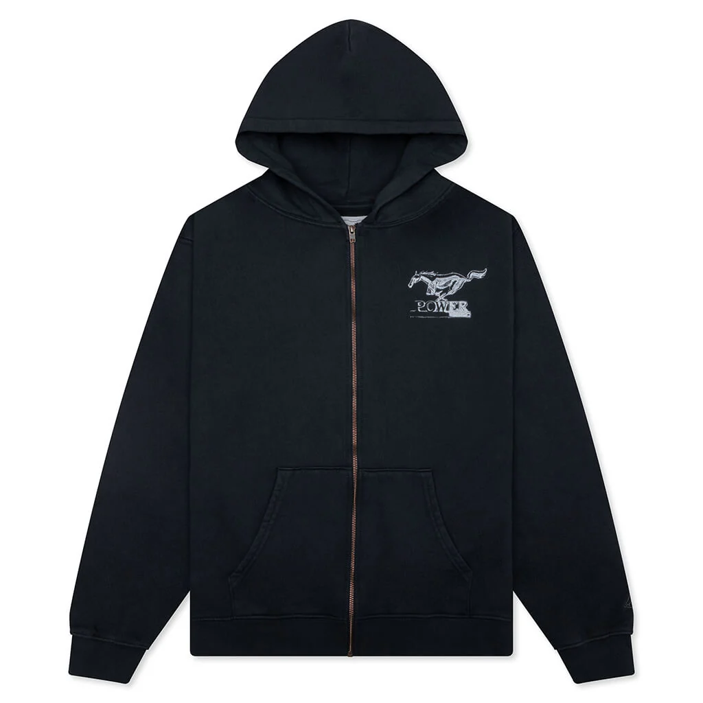 Mustang Cross Zip Up Hoodie - Washed Black