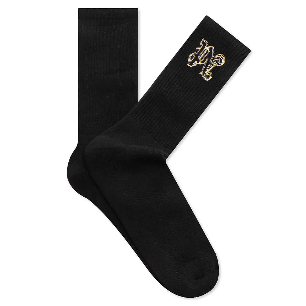 Double Monogram Socks - Black/Ocher Yellow
