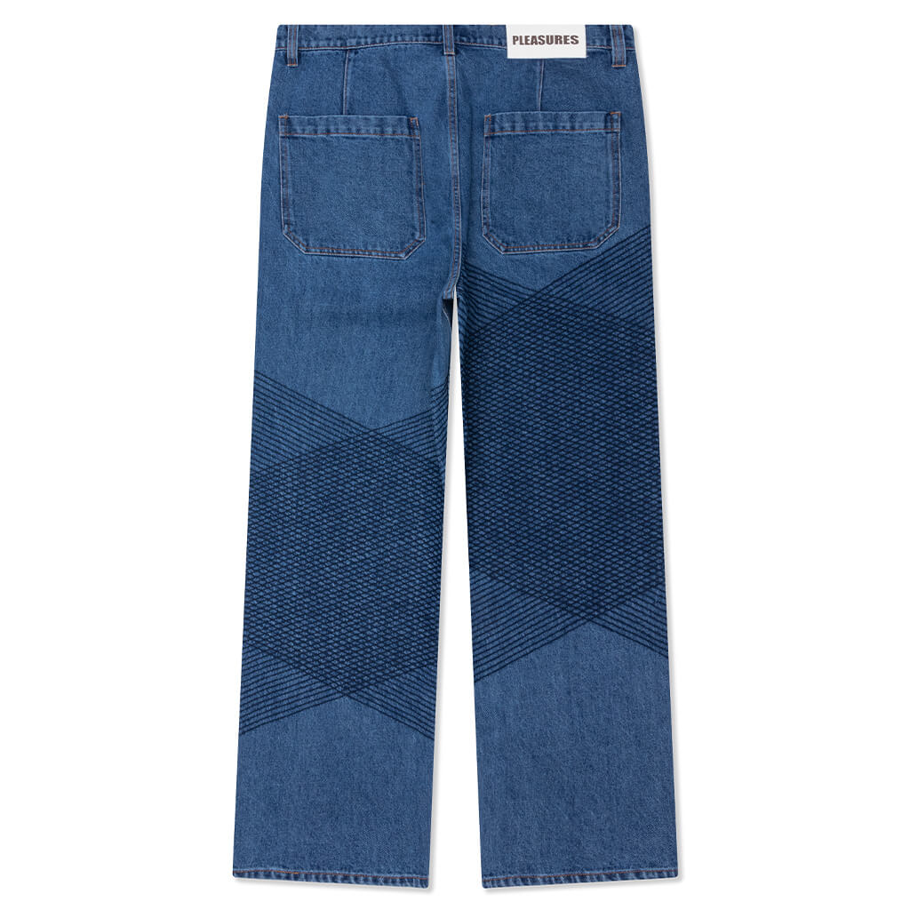 Grid Embroidered Baggy Jeans - Indigo - Image 2