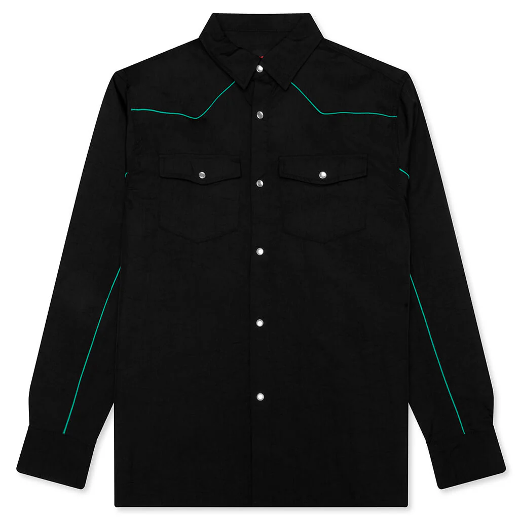 Nylon Western Button Up - Black