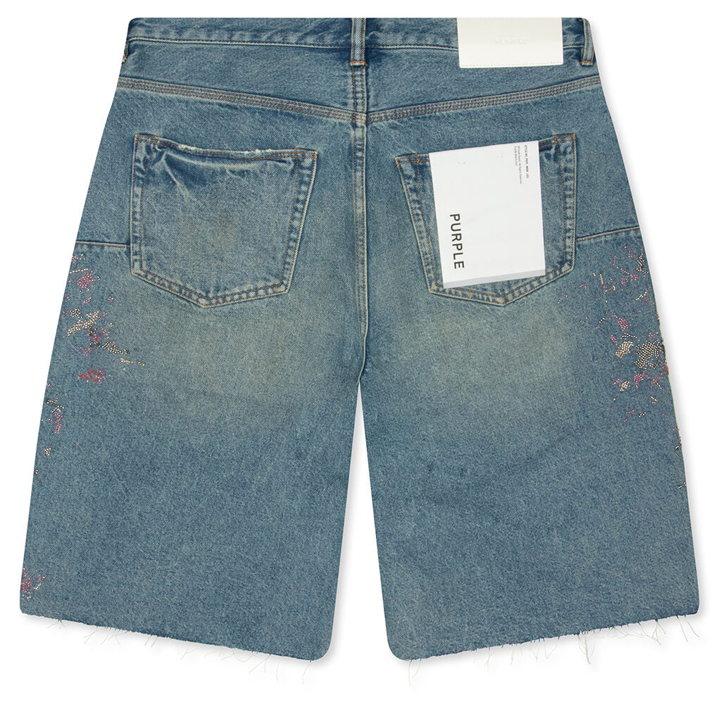 Beaded Splatter Denim Shorts  - Mid Indigo - Image 2