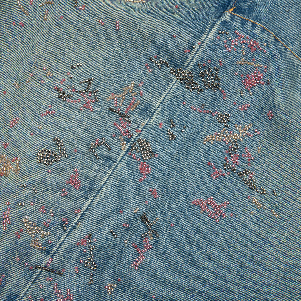 Beaded Splatter Denim Shorts  - Mid Indigo - Image 4