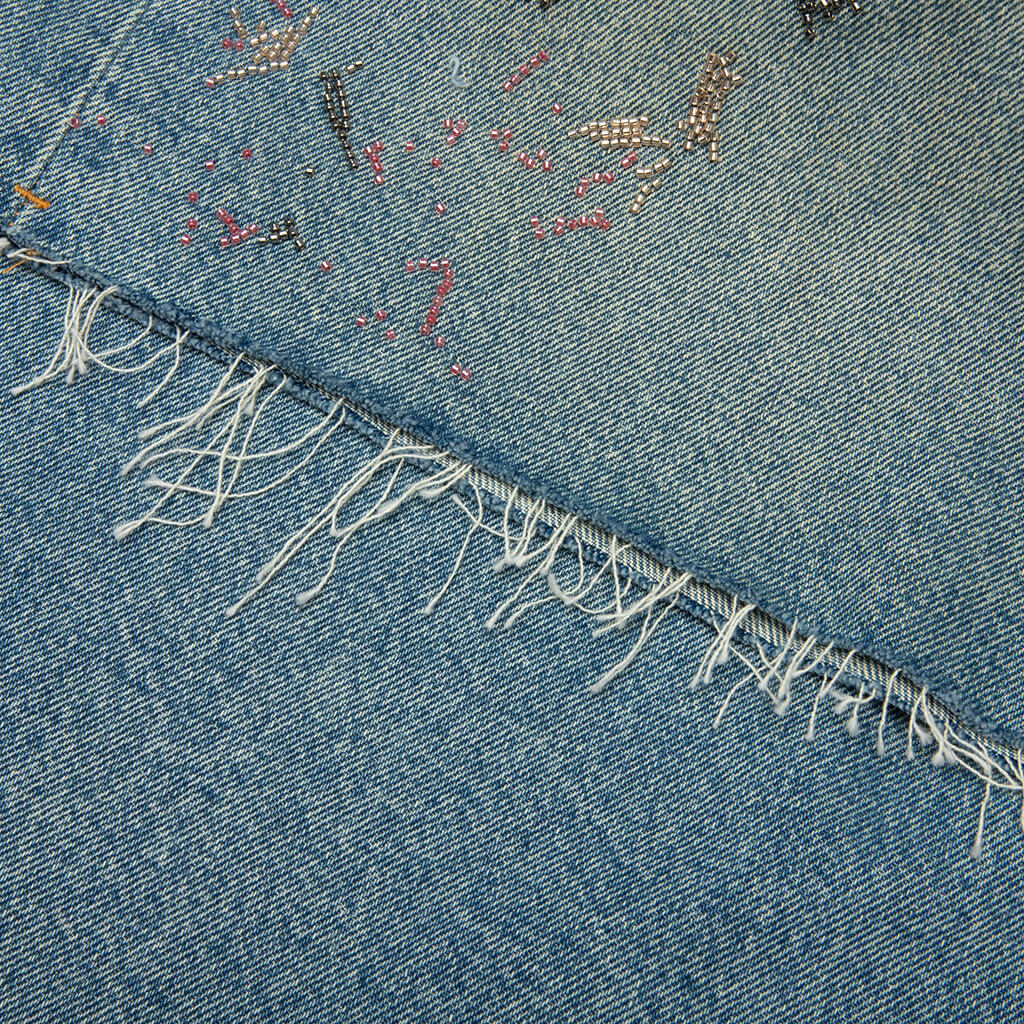 Beaded Splatter Denim Shorts  - Mid Indigo - Image 5