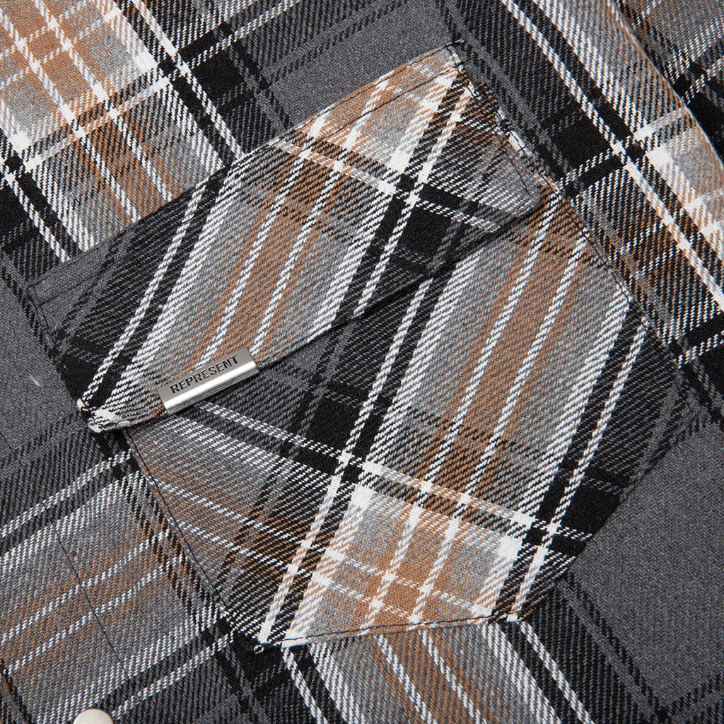 Quilted Flannel Shirt - Grey Check - Image 3