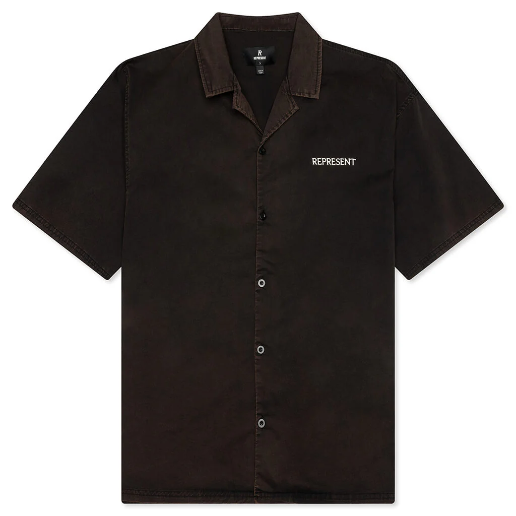 Script Camp Collar Shirt - Jet Black