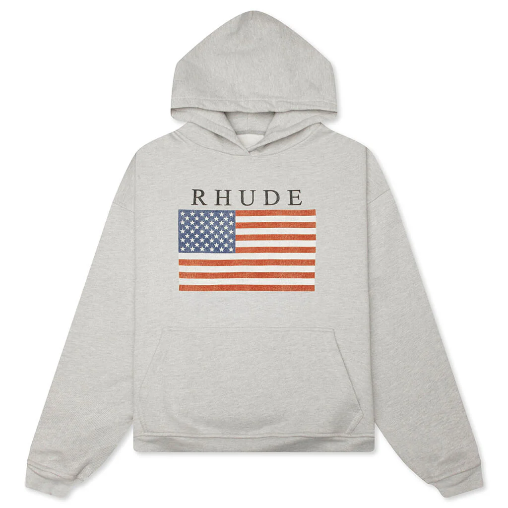 USA Flag Hoodie - Heather Grey/Black
