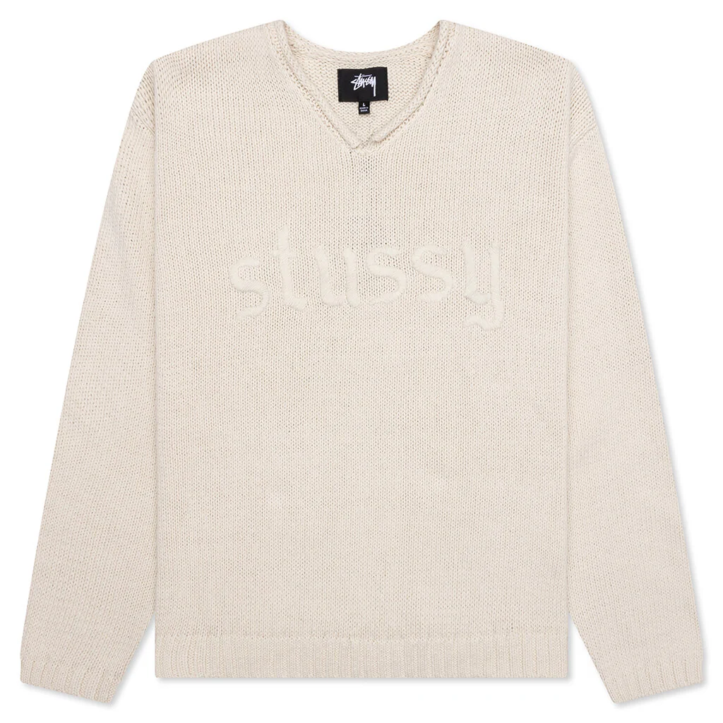 Roll V-Neck Logo Sweater - Natural