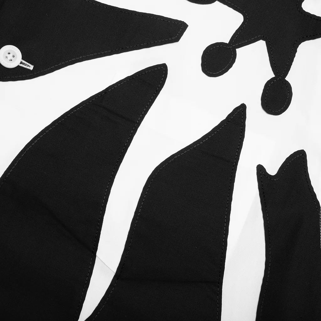 Floral Embroidered Patch Poplin Shirt - Off White/Black - Image 4