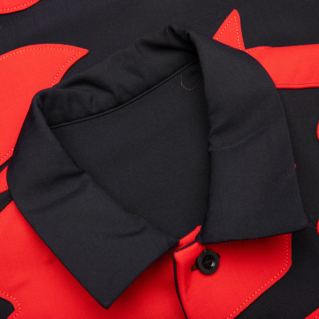Floral Embroidered Patch Suiting Shirt - Navy/Red - Image 3