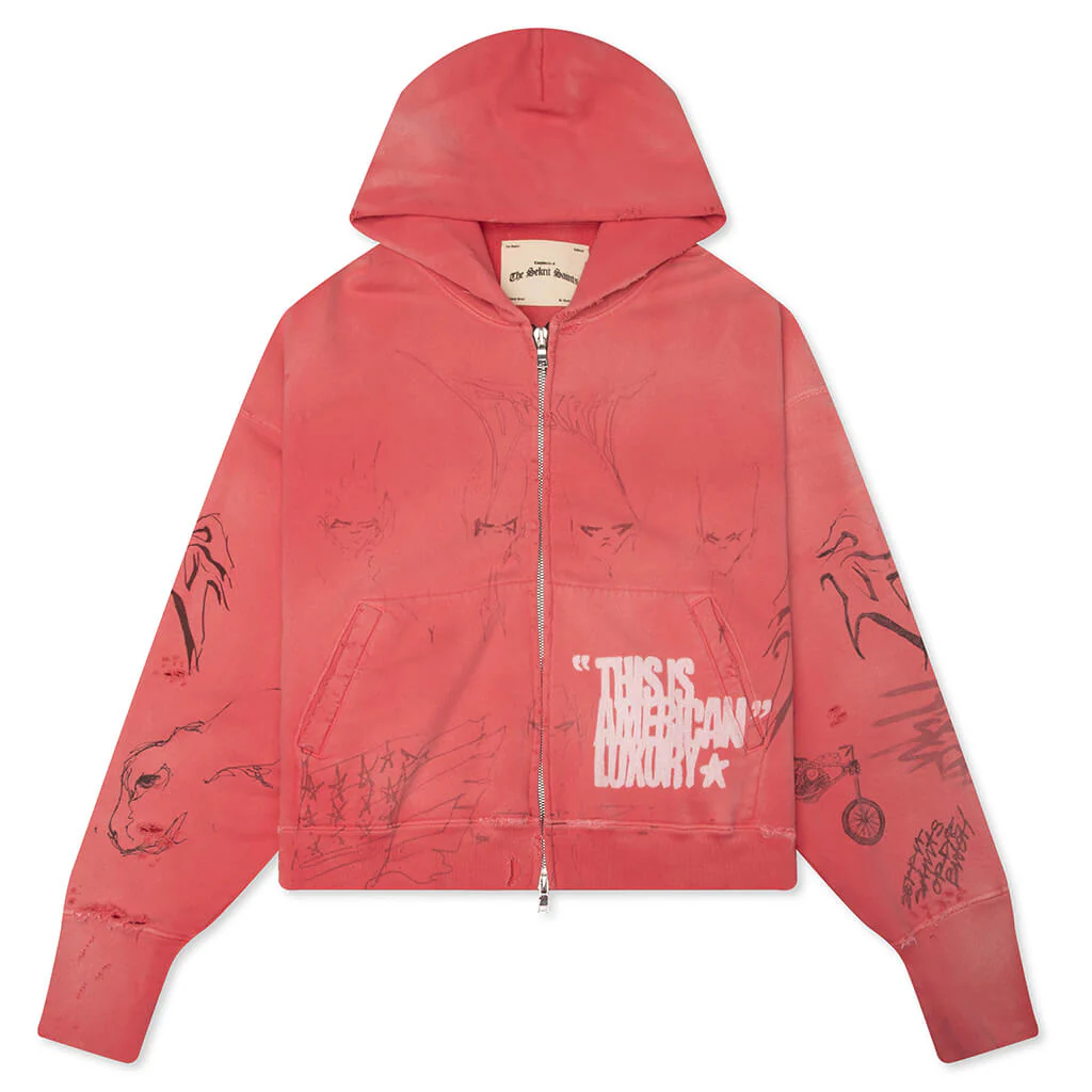 Time Capsule Zip-Up Hoodie - Faded Red