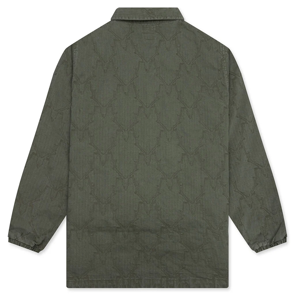Coach Jacket - Skull Quilting Herringbone Olive - Image 2